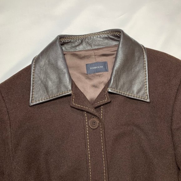 Tombolini Women’s Wool Jacket w/ Leather Trim Belted Medium - Picture 2 of 4